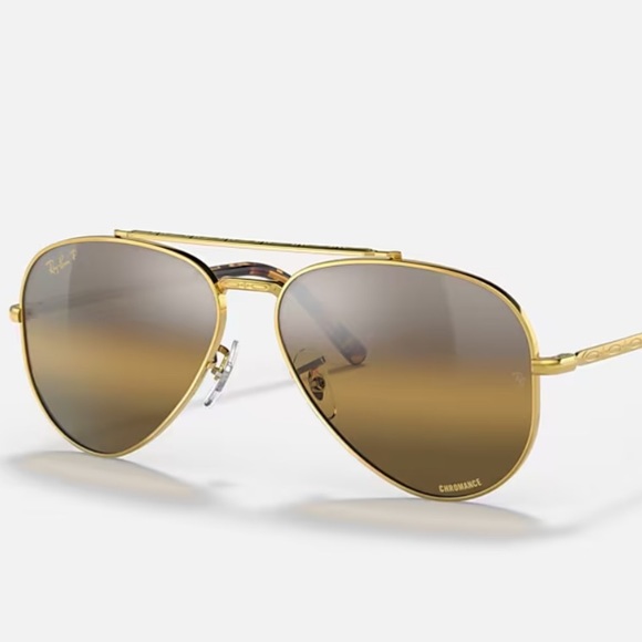Ray Ban New Aviator Chromance Polarized Sunglasses Gold